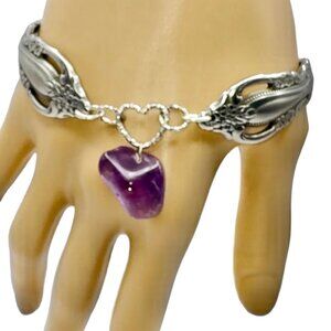 Vintage Spoon Artisan Crafted Bracelet with Amethyst Charm